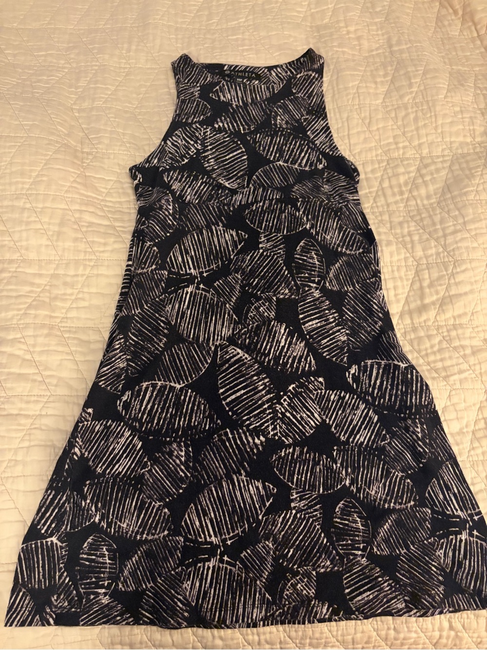 Athleta Black and White Leaf-Print Tank Dress